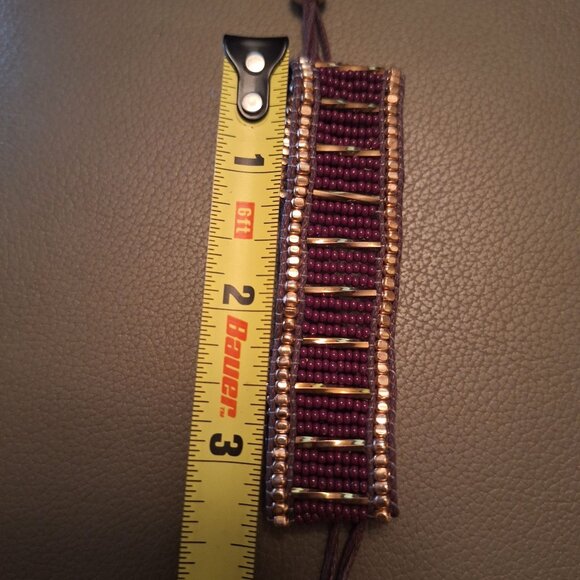 Handcrafted Brown Beaded Bracelet With Gold & Bronze Accents Adjustable Strap Ha - Picture 8 of 10